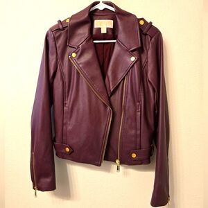 Michael Kors Burgundy Faux Leather Motorcycle Jacket S
